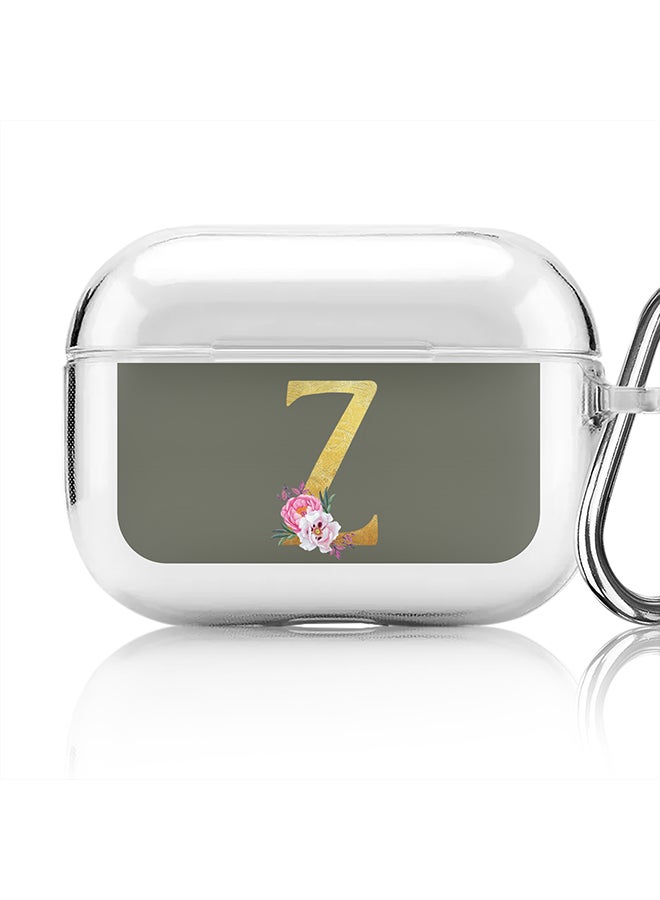 Stylizedd Classic Clear printed Case for Apple AirPods Pro 2nd Generation Thin Transparent Cover - Custom Monogram Initial Letter Floral Pattern Alphabet - Z (Olive Green ) - Image 1