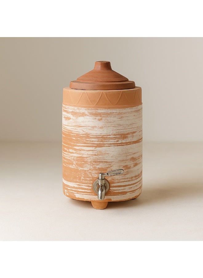 ارك موزّع مياه من التيراكوتا بسعة 5 لتر من ARK مع صنبور من الستانلس ستيل | وعاء ماء طيني مصنوع يدويًا بأسلوب نيريكومي مع غطاء | مبرد مياه يوضع على الطاولة للمنزل والمكتب - Image 4