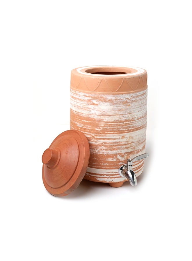 ارك موزّع مياه من التيراكوتا بسعة 5 لتر من ARK مع صنبور من الستانلس ستيل | وعاء ماء طيني مصنوع يدويًا بأسلوب نيريكومي مع غطاء | مبرد مياه يوضع على الطاولة للمنزل والمكتب - Image 2