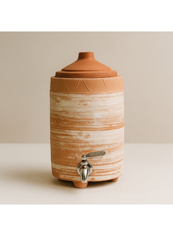 ارك موزّع مياه من التيراكوتا بسعة 5 لتر من ARK مع صنبور من الستانلس ستيل | وعاء ماء طيني مصنوع يدويًا بأسلوب نيريكومي مع غطاء | مبرد مياه يوضع على الطاولة للمنزل والمكتب - Image 5