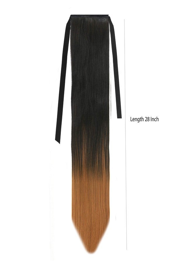 Paradise® Straight Ribbon Ponytail Hair Extension for Women & Girls 26 Inch, 150g Matte Finish Instant Volume & Length Comb Grip Synthetic Ponytail Double Shade Black Ombre - Image 2