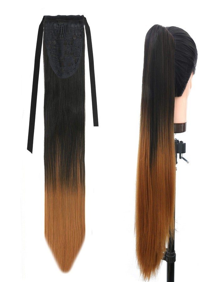 Paradise® Straight Ribbon Ponytail Hair Extension for Women & Girls 26 Inch, 150g Matte Finish Instant Volume & Length Comb Grip Synthetic Ponytail Double Shade Black Ombre - Image 1
