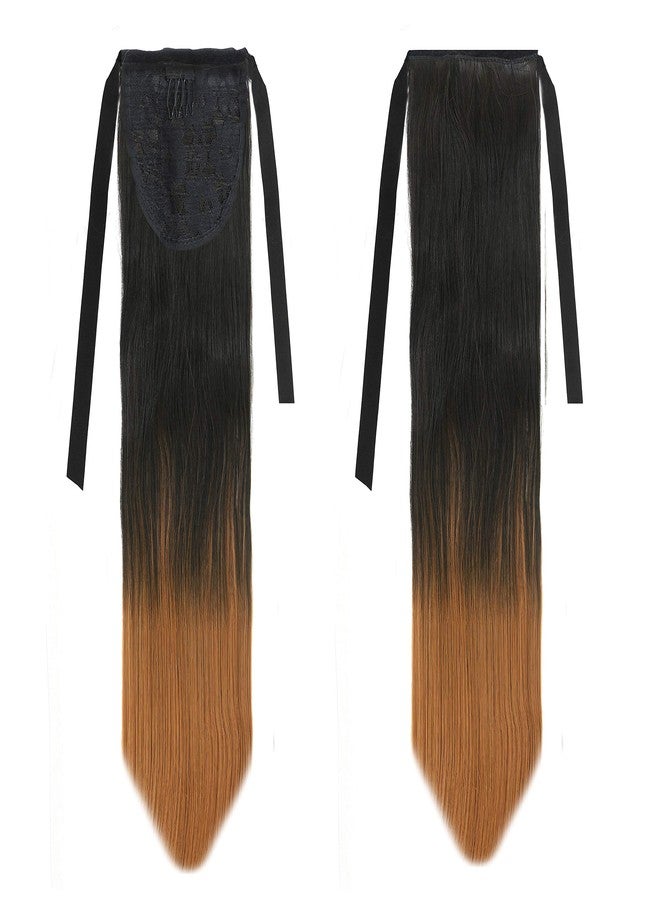 Paradise® Straight Ribbon Ponytail Hair Extension for Women & Girls 26 Inch, 150g Matte Finish Instant Volume & Length Comb Grip Synthetic Ponytail Double Shade Black Ombre - Image 3