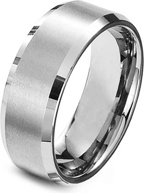 شافين Middle Part Matte 8 mm Gray Steel Unisex Ring ES82