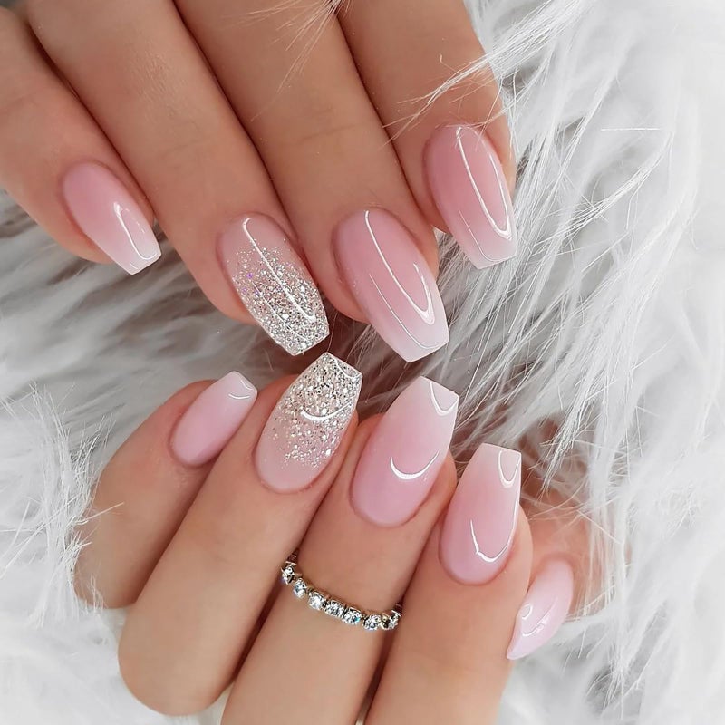 Jsiallye 6 Packs (144 Pcs) Press on Nails Medium - Jsiallye Pink Gradient Press on Nails Square Coffin, Glue on with Nail in 12 Sizes - 24 Fake Nails Kit, French Tip Stick on Nails for Women - Image 5
