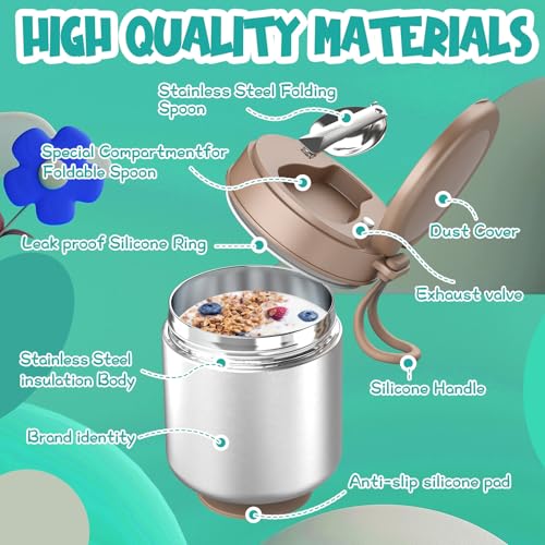 CJACJA Thermo for Hot Food Kids - 15.2oz, Leak Proof Insulated Food Jar, Soup Thermo, Insulated Lunch Containers, Termos Para Comida Caliente, Wide Mouth Lunch Box with Folding Spoon and Handle - Image 4