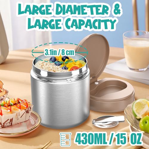 CJACJA Thermo for Hot Food Kids - 15.2oz, Leak Proof Insulated Food Jar, Soup Thermo, Insulated Lunch Containers, Termos Para Comida Caliente, Wide Mouth Lunch Box with Folding Spoon and Handle - Image 2