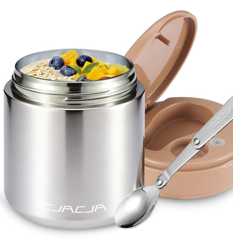CJACJA Thermo for Hot Food Kids - 15.2oz, Leak Proof Insulated Food Jar, Soup Thermo, Insulated Lunch Containers, Termos Para Comida Caliente, Wide Mouth Lunch Box with Folding Spoon and Handle - Image 1
