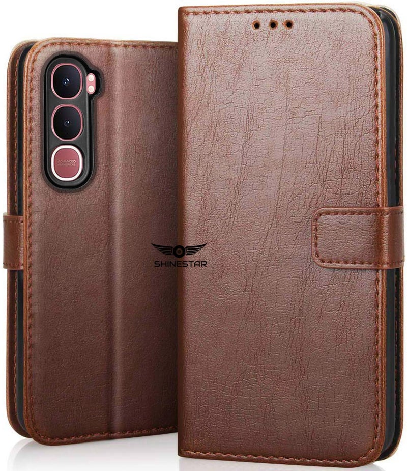 SHINESTAR Vivo Y31 5G Flip Back Cover | PU Leather Flip Cover Wallet Case with TPU Silicone Case Back Cover for Vivo Y31 5G - Classic Brown - Image 1