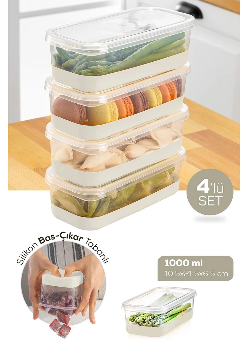 Vienev 4 Piece 1000 ml Silicone Based Deep Freezer - Freezer Storage Container White