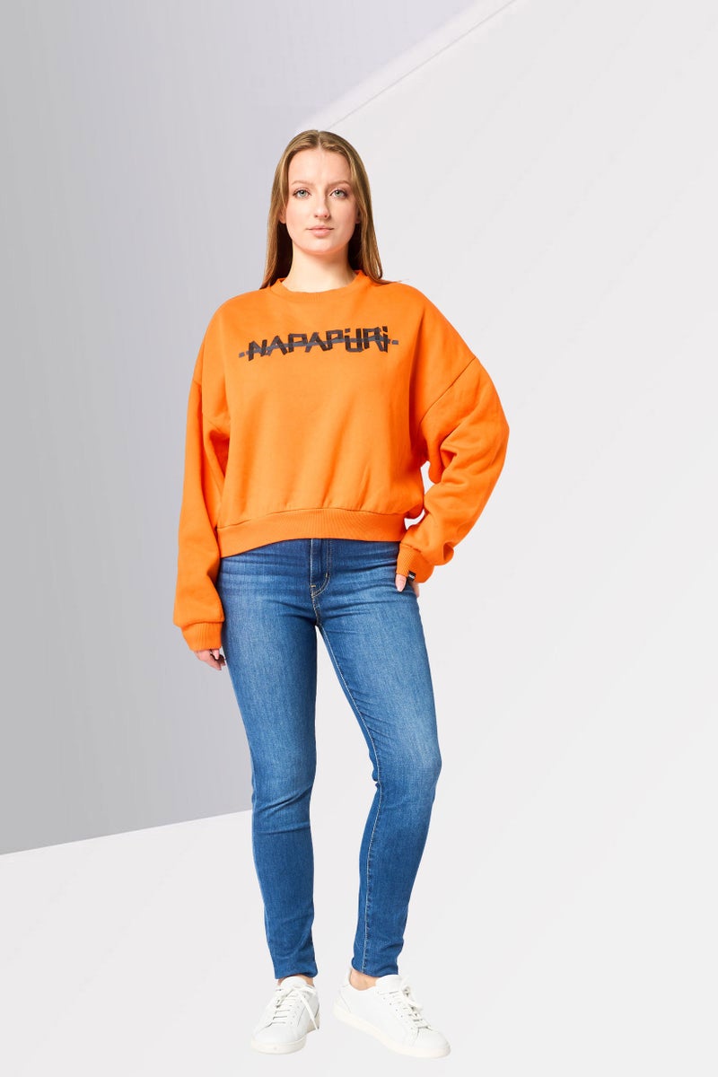 Napapijri Women Crew Neck Long Sleeve Brand Logo Sweatshirt, Dark Orange - Image 2