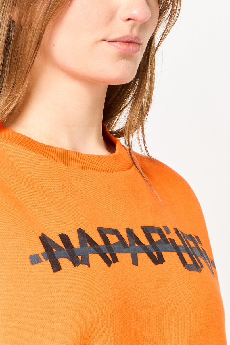 Napapijri Women Crew Neck Long Sleeve Brand Logo Sweatshirt, Dark Orange - Image 3