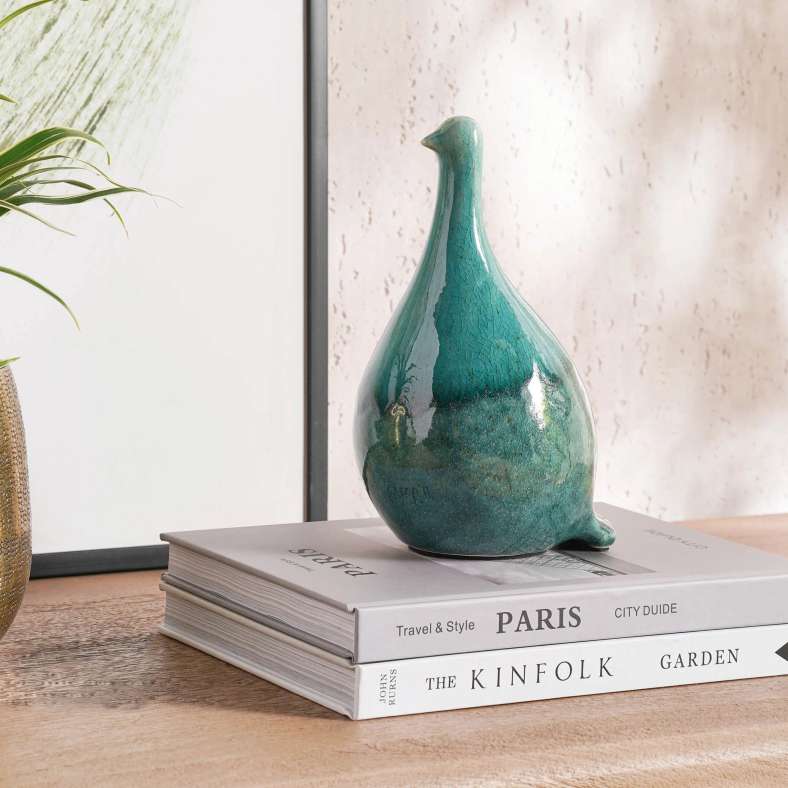 Pan Home Handpainted Bird Sculpture - Blue - Image 1