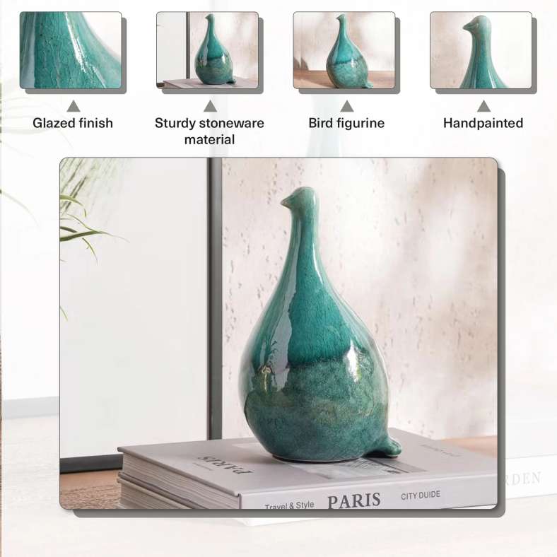 Pan Home Handpainted Bird Sculpture - Blue - Image 5