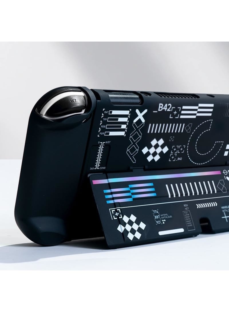 SYOSI Protective Case Compatible with Nintendo Switch OLED, Cool Printstream Hard Black Cover Case with Thumb Grip Caps and Screen Protector, Shockproof Anti-Scratch Protector for NS OLED Model - Black - Image 3