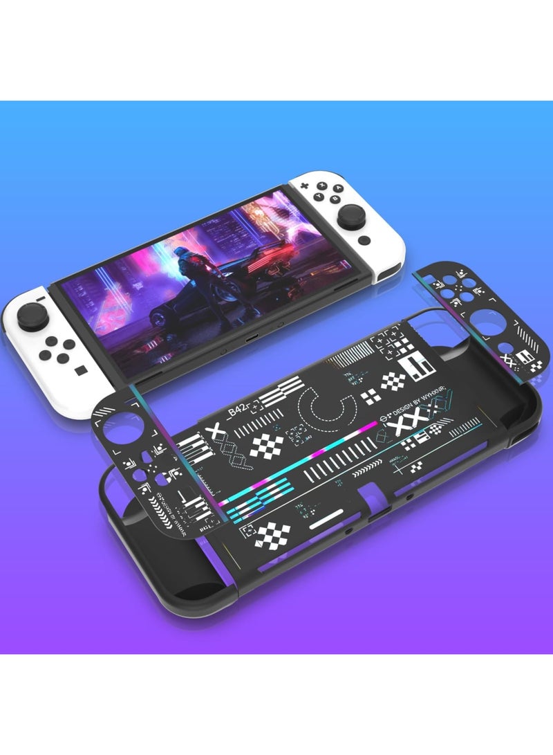 SYOSI Protective Case Compatible with Nintendo Switch OLED, Cool Printstream Hard Black Cover Case with Thumb Grip Caps and Screen Protector, Shockproof Anti-Scratch Protector for NS OLED Model - Black - Image 4