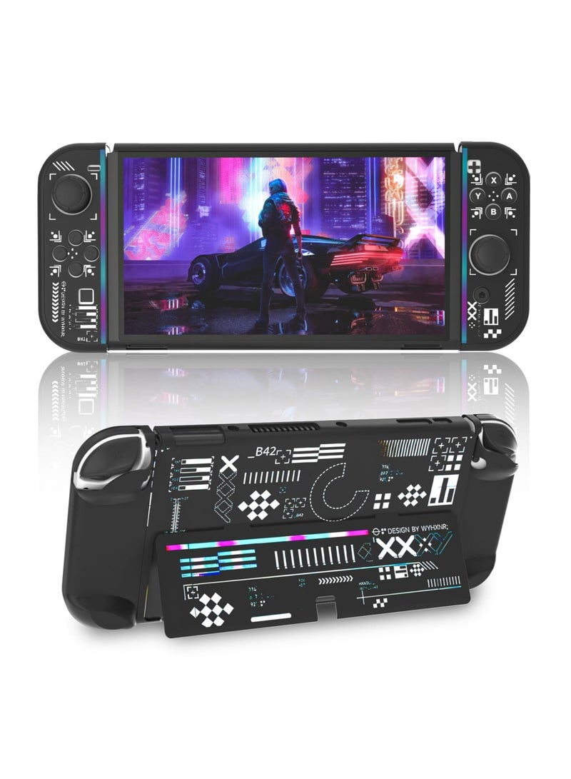 SYOSI Protective Case Compatible with Nintendo Switch OLED, Cool Printstream Hard Black Cover Case with Thumb Grip Caps and Screen Protector, Shockproof Anti-Scratch Protector for NS OLED Model - Black - Image 1