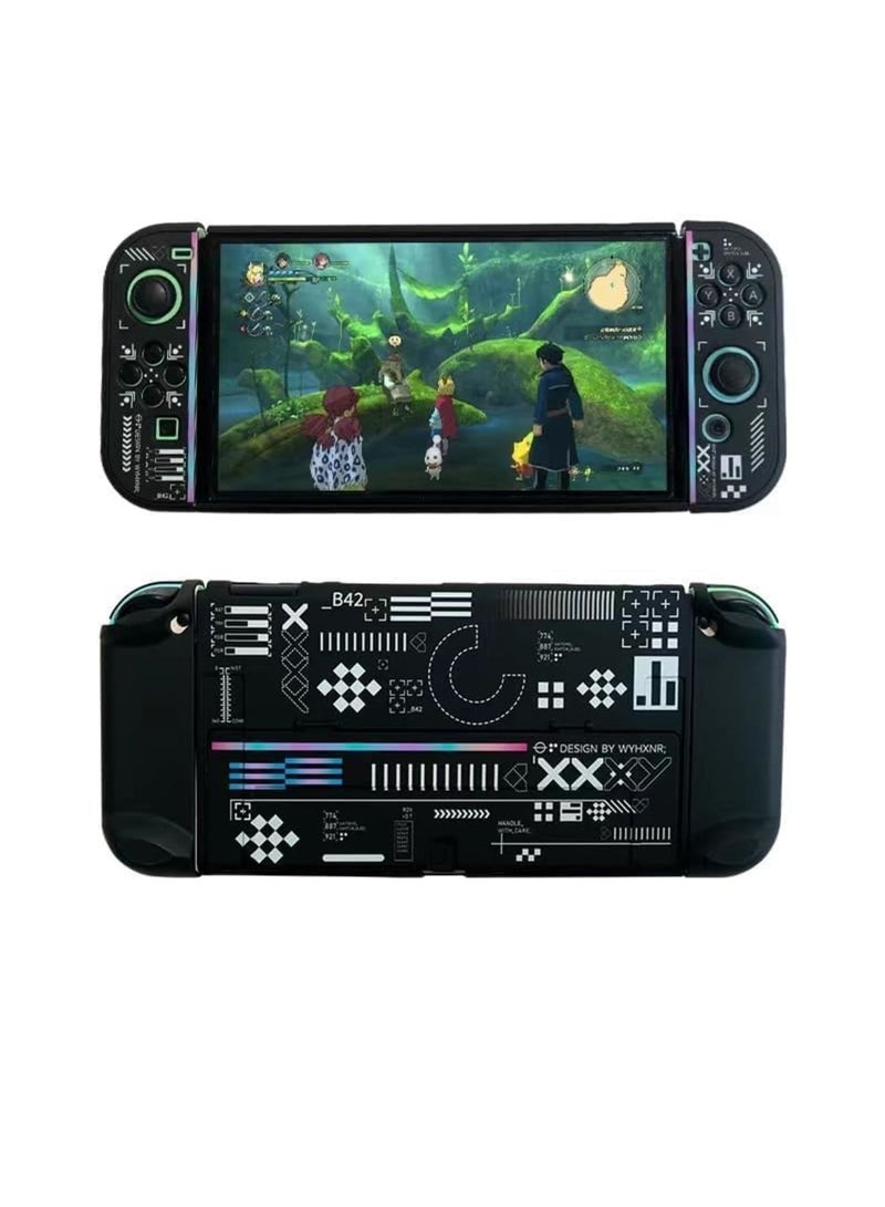 SYOSI Protective Case Compatible with Nintendo Switch OLED, Cool Printstream Hard Black Cover Case with Thumb Grip Caps and Screen Protector, Shockproof Anti-Scratch Protector for NS OLED Model - Black - Image 2