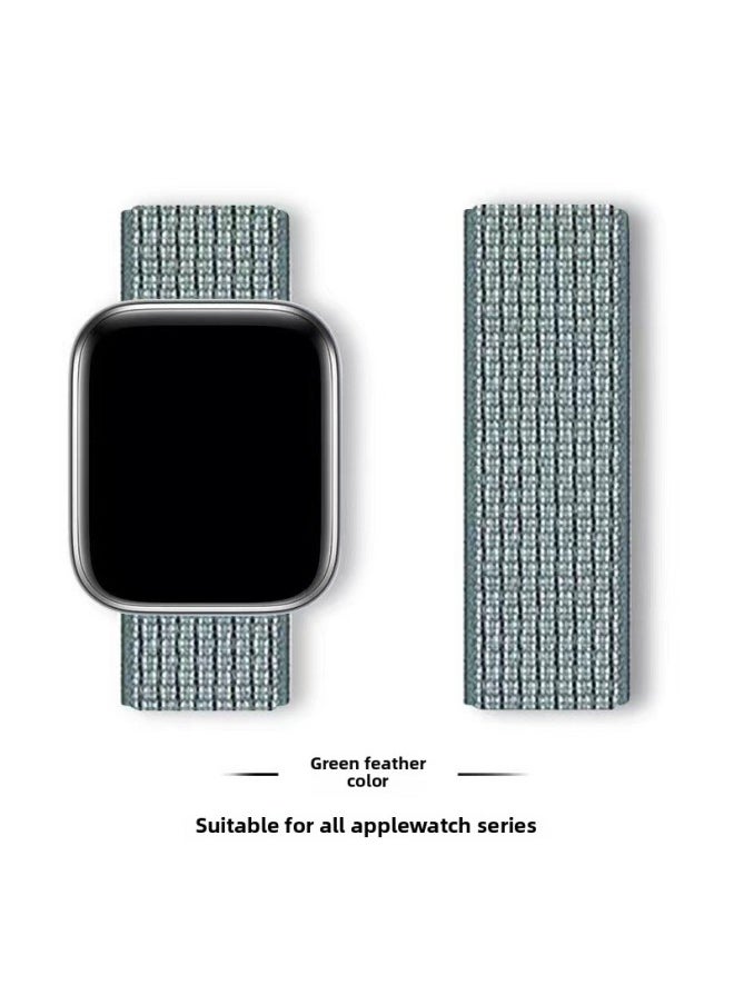 Generic - Suitable For Iwatch1-s9 Strap Light Mint/Ocean Blue Nylon Loop Velcro Wristband For Apple Watch Strap-Color:29# Green Feather Color-Specifications:42/44/45/49mm - Image 1