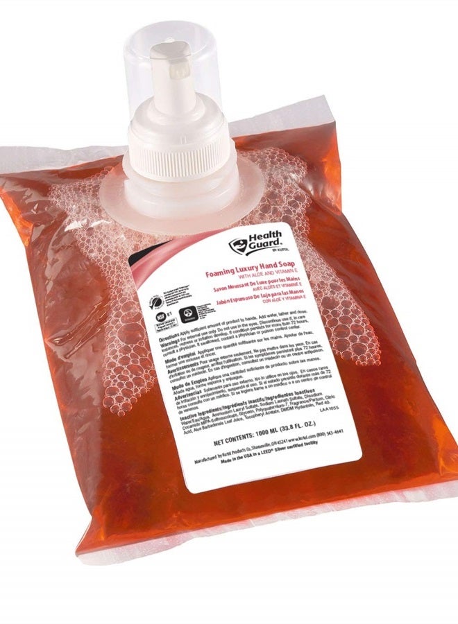 Health Guard 69010 Foaming Luxury Hand Soap, 1000 mL Refill Bag, Pink with Tropical Fragrance (Pack of 4)
