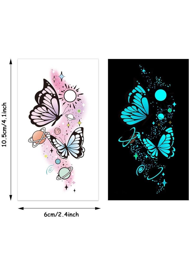 قوس قزح أورينبو 12 ورقة وشم فراشة متوهجة في الظلام للفتيات، آمنة وسهلة الاستخدام، وشم مؤقت على شكل فراشة، وشم متوهج، لوازم مكياج حفلات متوهجة، هدايا الحفلات - Image 2