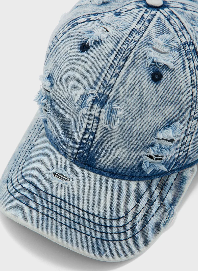 Seventy Five Distressed Denim Curve Peak Cap