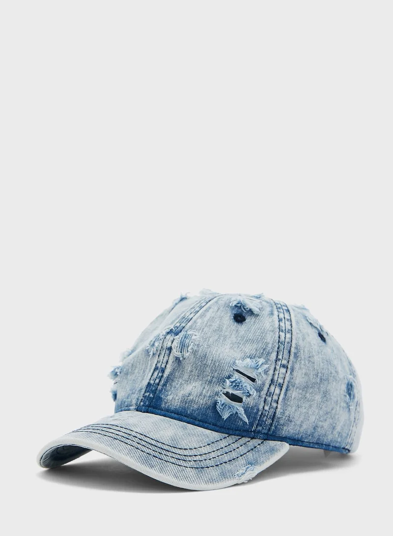 Seventy Five Distressed Denim Curve Peak Cap