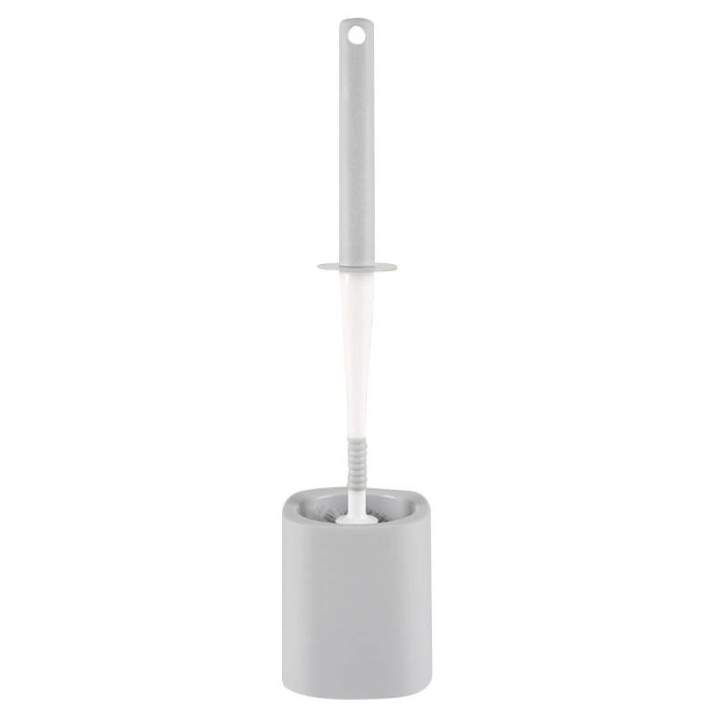 Long Handle Toilet Brush And Holder: Grey Compact Covered Set - Unmatched Reach Hygiene Space Saving Design For Bathroom Small Apartments Powder Rooms - Image 1