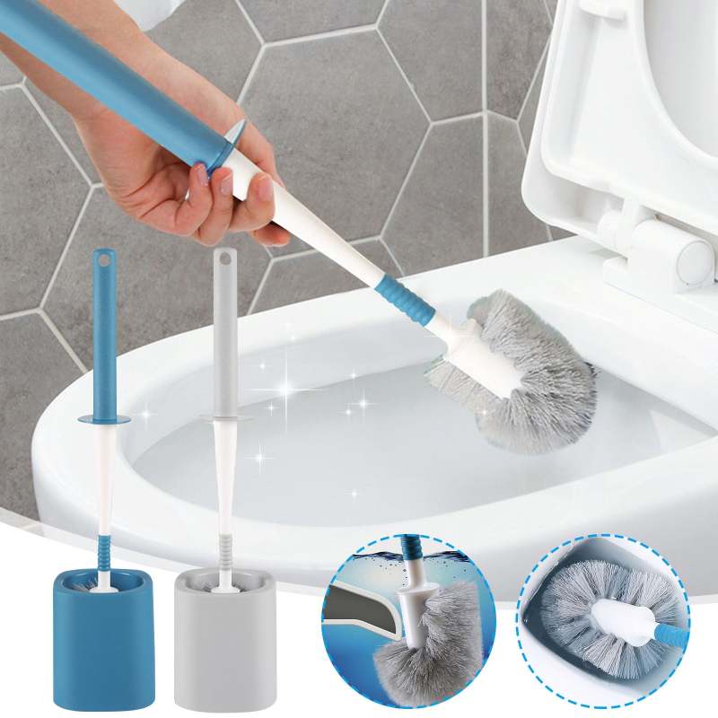 Long Handle Toilet Brush And Holder: Grey Compact Covered Set - Unmatched Reach Hygiene Space Saving Design For Bathroom Small Apartments Powder Rooms - Image 2
