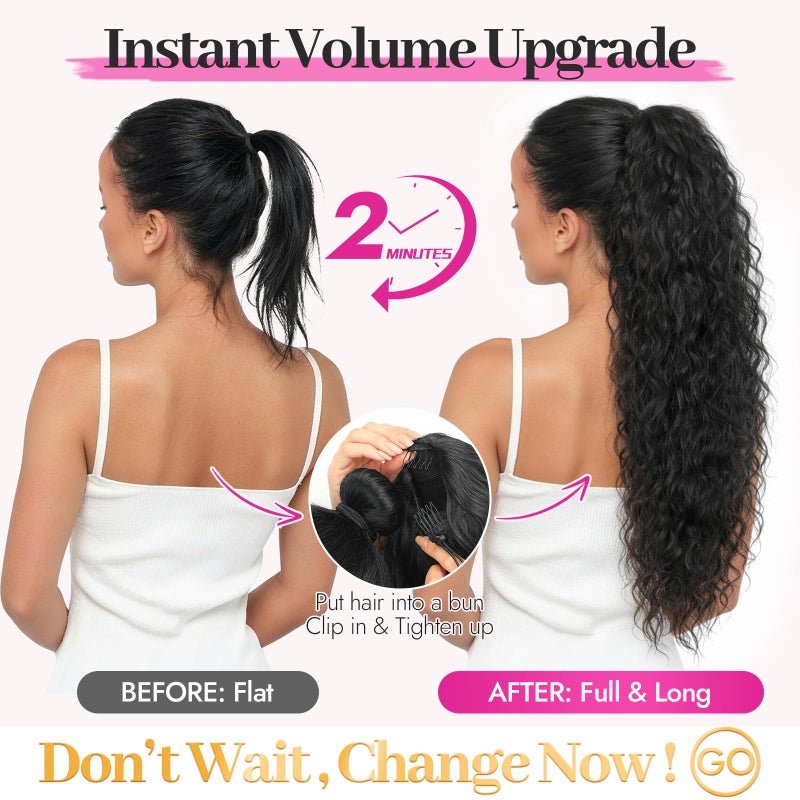 KooKaStyle Ponytail Extension 30 Inch Drawstring Pony Tails Hair Extensions for Women Long Curly Ponytail Synthetic Hairpieces for Daily Useï¼ˆBlack-1Bï¼‰ - Image 2