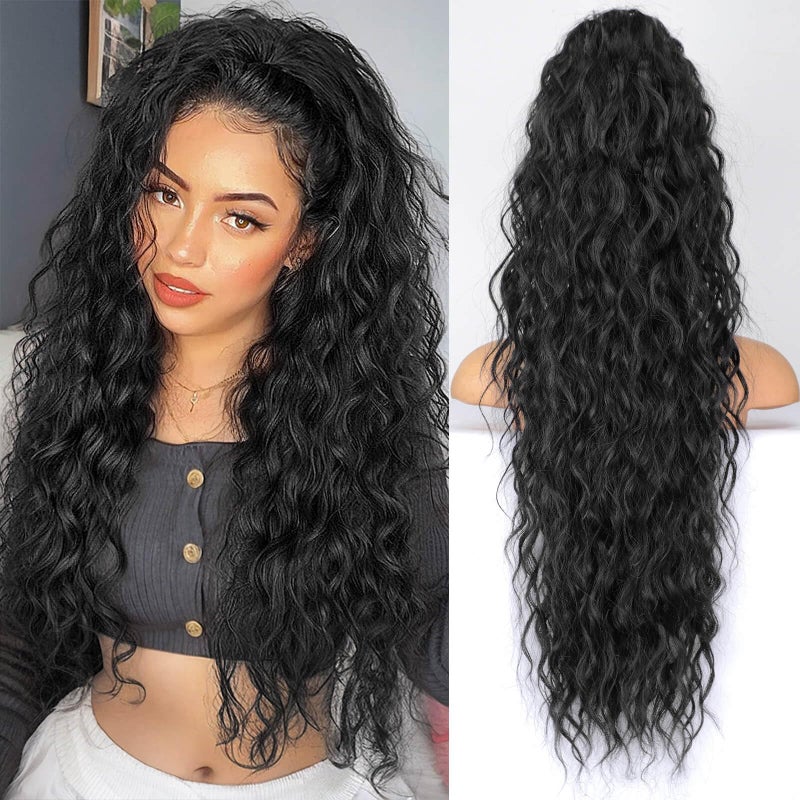 KooKaStyle Ponytail Extension 30 Inch Drawstring Pony Tails Hair Extensions for Women Long Curly Ponytail Synthetic Hairpieces for Daily Useï¼ˆBlack-1Bï¼‰ - Image 1