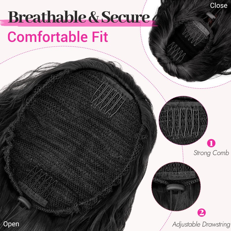 KooKaStyle Ponytail Extension 30 Inch Drawstring Pony Tails Hair Extensions for Women Long Curly Ponytail Synthetic Hairpieces for Daily Useï¼ˆBlack-1Bï¼‰ - Image 5