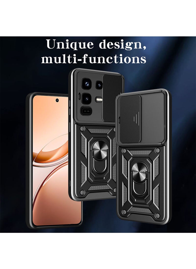 Case for Infinix Note 50X 5G with Sliding Camera Cover, Kickstand, PC+TPU Dual-Layer Back Cover,Black - Image 2