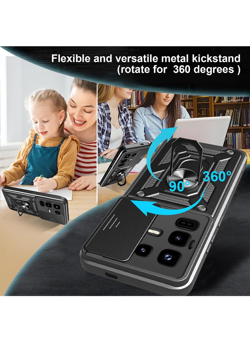 Case for Infinix Note 50X 5G with Sliding Camera Cover, Kickstand, PC+TPU Dual-Layer Back Cover,Black - Image 3