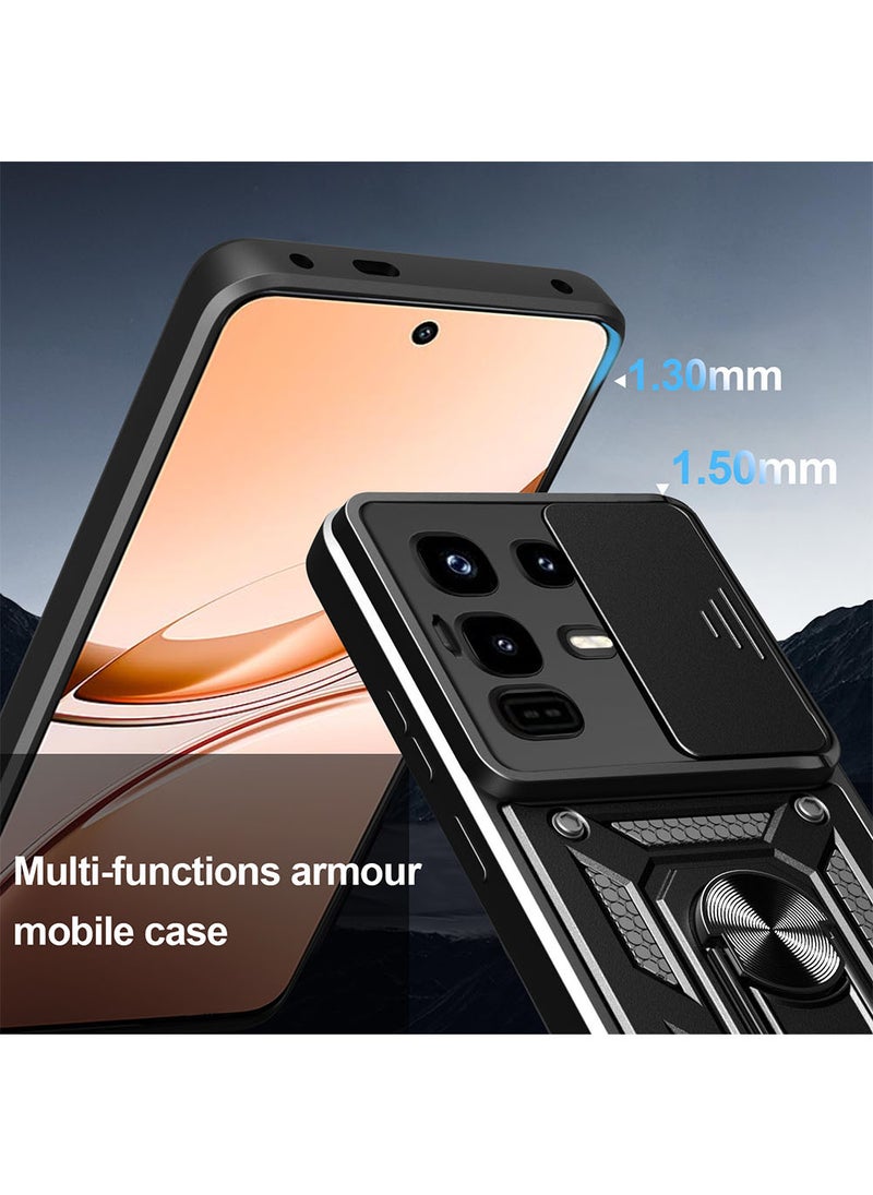 Case for Infinix Note 50X 5G with Sliding Camera Cover, Kickstand, PC+TPU Dual-Layer Back Cover,Black - Image 4