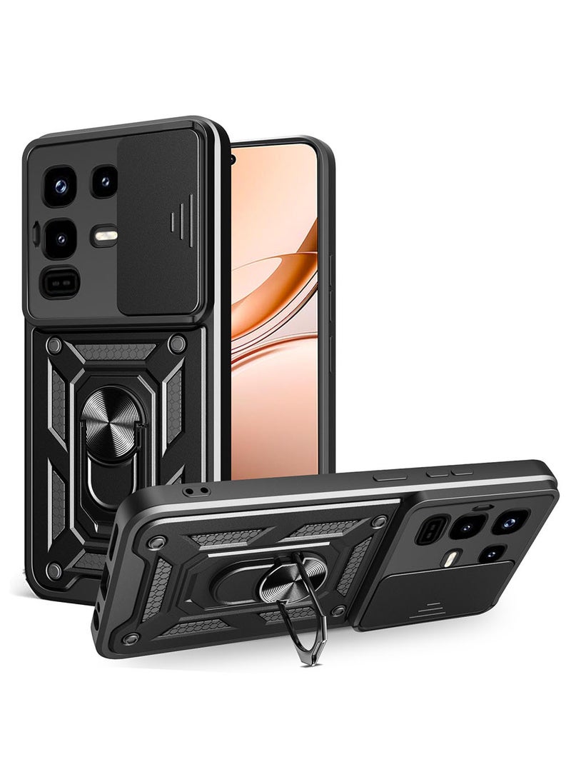 Case for Infinix Note 50X 5G with Sliding Camera Cover, Kickstand, PC+TPU Dual-Layer Back Cover,Black - Image 1