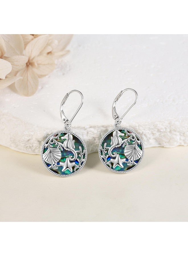 POPLYKE 925 Sterling Silver Ocean Earrings, Abalone Shell Earrings For Women, Cute Seahorse Starfish Shell Earrings - Image 3