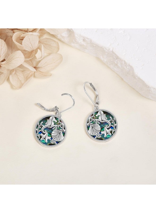 POPLYKE 925 Sterling Silver Ocean Earrings, Abalone Shell Earrings For Women, Cute Seahorse Starfish Shell Earrings - Image 4