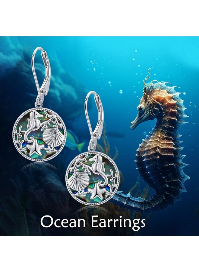 POPLYKE 925 Sterling Silver Ocean Earrings, Abalone Shell Earrings For Women, Cute Seahorse Starfish Shell Earrings - Image 2