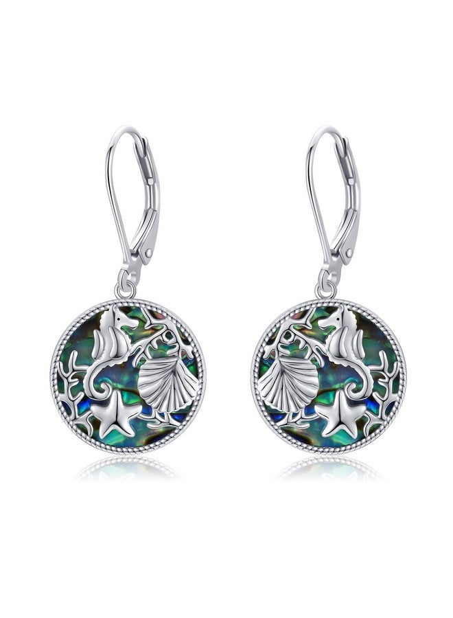 POPLYKE 925 Sterling Silver Ocean Earrings, Abalone Shell Earrings For Women, Cute Seahorse Starfish Shell Earrings - Image 1