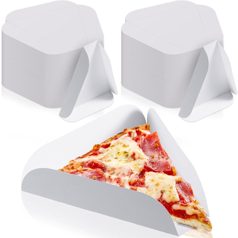 Suclain 100 Pcs White Paperboard Single Pizza Slice Wedge Tray 8110 x 8110 Inch Pizza Slice Container for Birthday Wedding Party Supplies Movie Night Snack Trays 