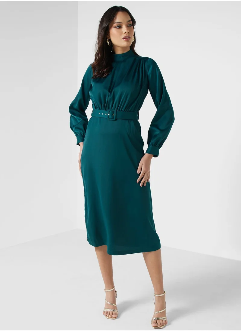 Closet London High Neck Pleated Detail Dress