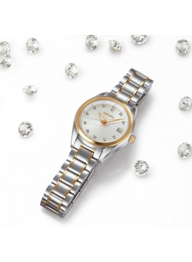 Seiko Women's Quartz Watch SUR582P1 Two-Tone Stainless Steel Gold-Plated Diamond Silver-White Dial - Image 2