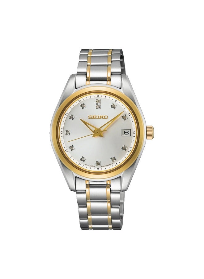Seiko Women's Quartz Watch SUR582P1 Two-Tone Stainless Steel Gold-Plated Diamond Silver-White Dial - Image 1