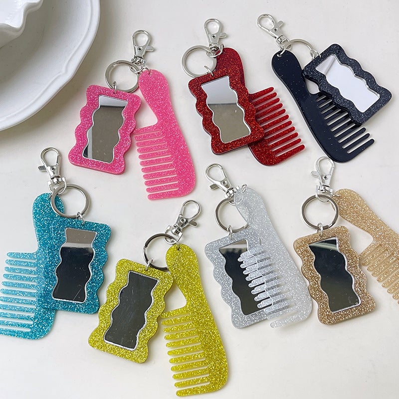 New Fresh Style Glitter Comb Makeup Mirror Keychain Pendant Diy Bag Accessory - Image 2
