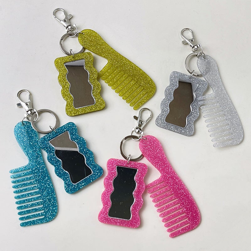 New Fresh Style Glitter Comb Makeup Mirror Keychain Pendant Diy Bag Accessory - Image 4
