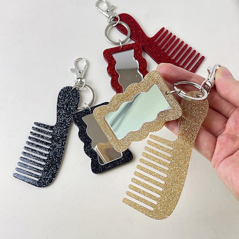 New Fresh Style Glitter Comb Makeup Mirror Keychain Pendant Diy Bag Accessory - Image 5