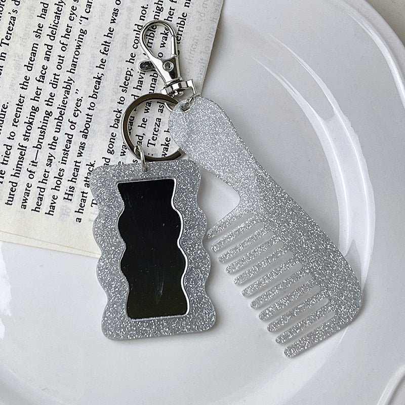 New Fresh Style Glitter Comb Makeup Mirror Keychain Pendant Diy Bag Accessory - Image 1