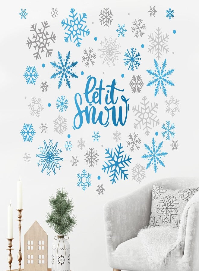 Mfault Winter Blue Grey Snowflake Wall Decals Stickers, Let It Snow Polka Dots Decorations Bedroom Art, Christmas Seasonal Home Living Room Kitchen Decor - Image 3
