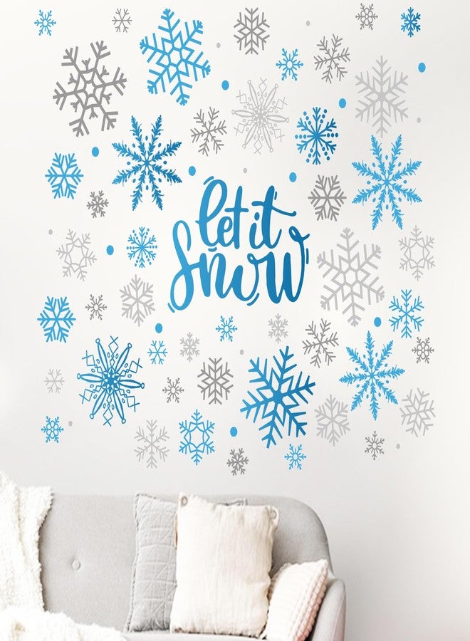 Mfault Winter Blue Grey Snowflake Wall Decals Stickers, Let It Snow Polka Dots Decorations Bedroom Art, Christmas Seasonal Home Living Room Kitchen Decor - Image 5
